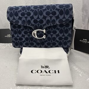 Coach Denim Chain Tabby Shoulder Top Handle Crossbody Bag Silver-tone Hardwear